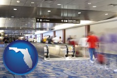 florida map icon and an airport people mover, with motion blur