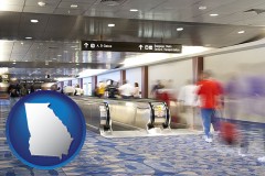 georgia map icon and an airport people mover, with motion blur