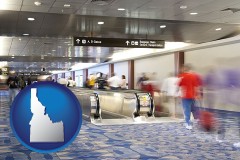 idaho map icon and an airport people mover, with motion blur