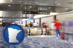 minnesota map icon and an airport people mover, with motion blur