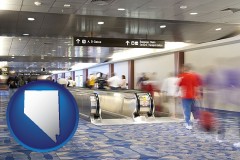 nevada map icon and an airport people mover, with motion blur